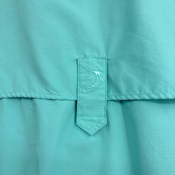 Reel Legends Button Up Shirt Mens XL Aqua Blue Short Sleeve Fishing Vented Back - Picture 8 of 11